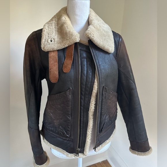 Ralph Lauren Brown Shearling Leather Aviator Bomber Jacket size Small - Picture 4 of 17